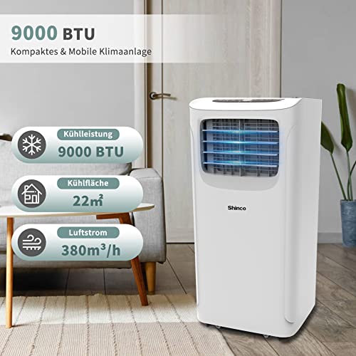 51ye4pyvapl.jpg SHINCO Mobile Klimaanlage 9000BTU 2,6 kW Kühlen & Ventilieren & Entfeuchten 22㎡ Raumłócke Timer