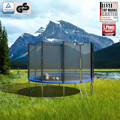 51a7 3kg5vl.jpg KINETIC SPORTS Trampolin Outdoor 'Salto Plus' - Komplett-Set für Kinder im Garten - bis zu 160kg, USA Sprungtuch, Netz,