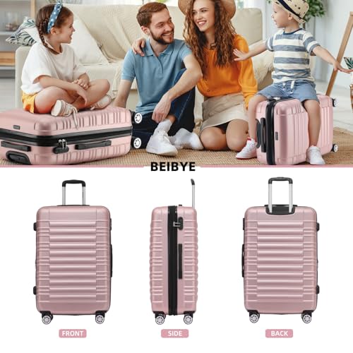 51bm5bxs80l.jpg BEIBYE Hartschalen Reisekoffer für Familien - Doppelradsystem, Rosagold, Set