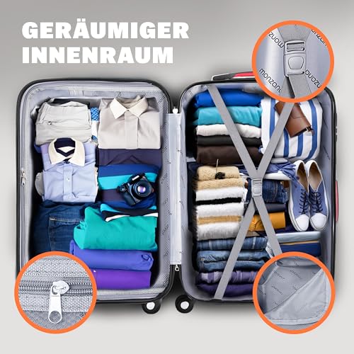 51c0evirw6l.jpg Monzana Kofferset Baseline 3er Hartschalen-Koffer Reisekoffer für Handgepäck 4 Rollen M-L-XL Set Blau