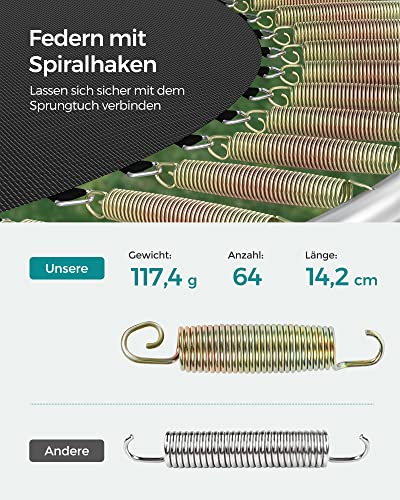 51cav8v3jnl.jpg SONGMICS Outdoor-Trampolin, rundes Sicherheitsnetz-Trampolin für Kinder und Erwachsene, mit Leiter und gepolsterten Stan