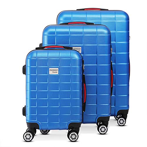 51cluw1l9ol.jpg Monzana 3-Tlg. Rollkoffer Exopack TSA-Schloss Hartschalen Koffer M-L-XL Gel-Griffe 4 Zwillingsrollen Standfüße Reisekoff