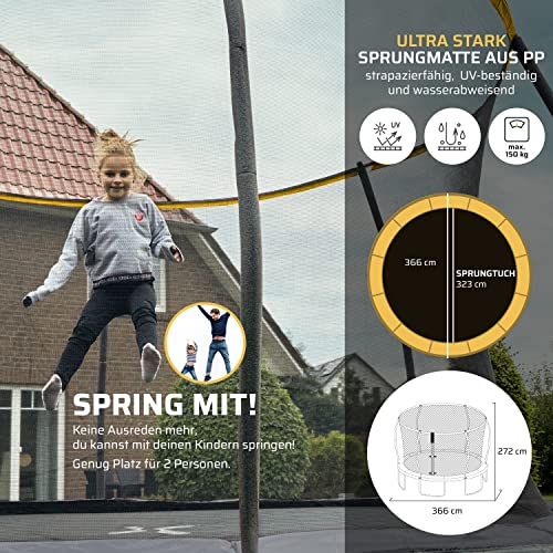 51cgoxonsrl.jpg SportPlus Trampolin Outdoor - perfekt für Kinder & Erwachsene, stabil gesichert, 305cm bis 366cm, GS zertifiziert - Gart