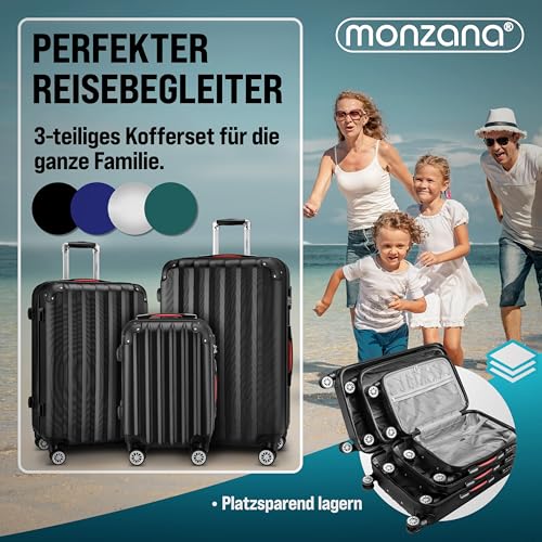 51ckbu8a93l.jpg Monzana 3tlg. Kofferset - Hartschalenkoffer für Reisen inkl. Schloss und Gurt - Reisekoffer für Männer und Frauen - Gurt