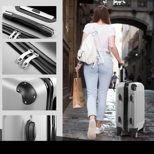 51ekfcwnfl.jpg LEADZM Reisekoffer Set 3 Teilig + 4 Rollen + Zahlenschloss | Silbergrau für Business Reisen (Style 1) LEADZM ABS Reise