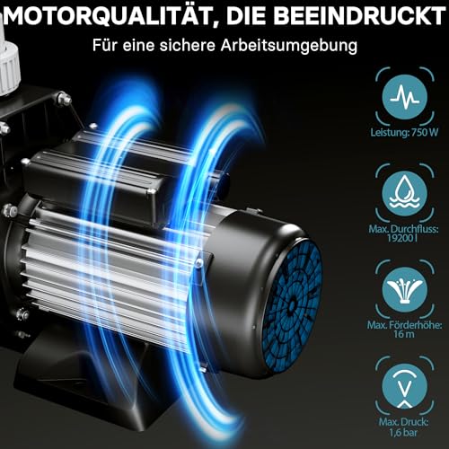 51ft6fccjsl.jpg WilTec Poolpumpe 19200 l/h 750 W Schwimmbadpumpe - Für Efficientes Filtern und Umwälzen in Ihrem Schwimmbad