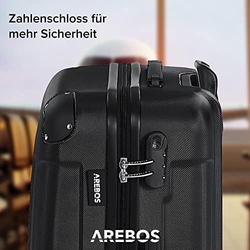 51ght3ixc4l.jpg Arebos Reisekofferset Schwarz I 360° Rollen I Reisekoffer mit Teleskopgriff I Inkl. Reißverschluss-Schloss I S-M-L-XL Ar