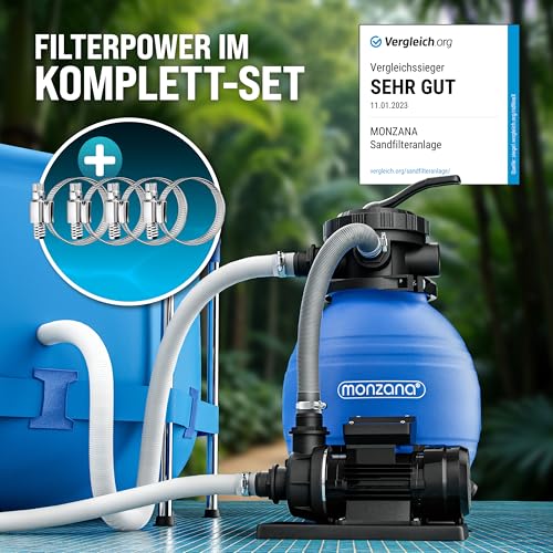 51hkeludl2l.jpg Monzana® Sandfilteranlage 10.200L/h bis 35.000L Pool Selbstansaugend Monzana® Sandfilterpumpe 400 Watt 2in1 Adapter Ø32-