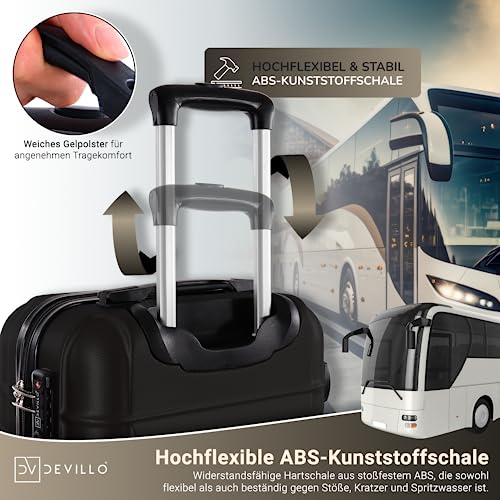 51inpt8izzl.jpg Devillo Hard Shell Trolley Koffer Schwarz 4 Rollen - Reisekofferset S-M-L-XL Teleskopgriff Schloss