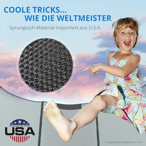 51j8qyizbql.jpg KINETIC SPORTS Trampolin Outdoor 'Salto Plus' - Komplett-Set für Kinder im Garten - bis zu 160kg, USA Sprungtuch, Netz,