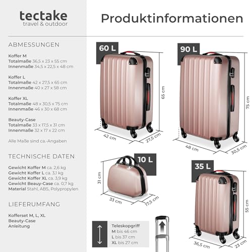 51m4xxdzsgl.jpg Tectake 4-teiliger roségoldfarbener Reisekoffer - robuste Hartschale, abnehmbare Rollen 360°, ineinander stapelbar, TSA