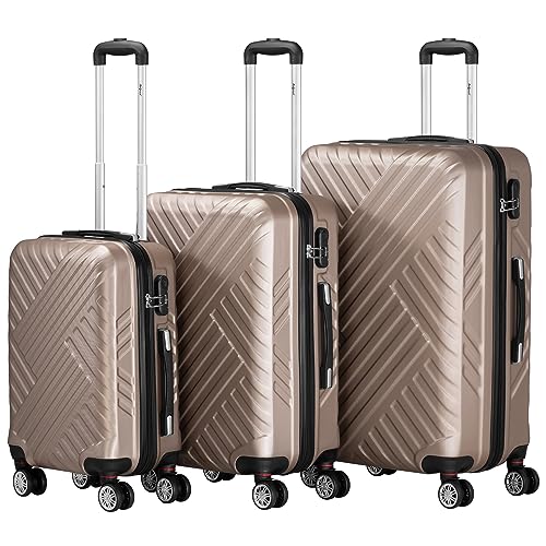 51mmysiyszl.jpg Zelsius Champagner ABS Hartschalenkoffer Set 3 Stück | Doppelrollen, Zahlenschloss, Innen Trennwand | Passender für Fami
