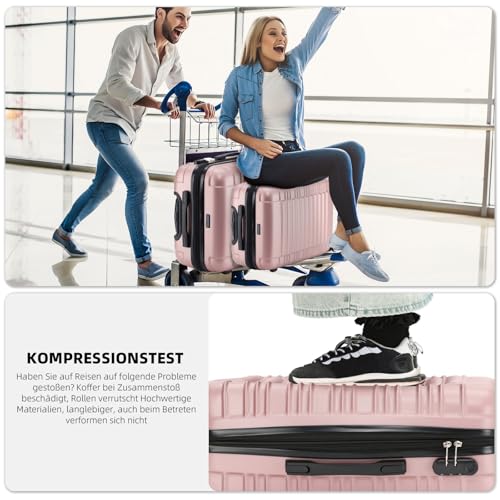 51p8jb4jdyl.jpg BEIBYE Hartschalen Reisekoffer für Familien - Doppelradsystem, Rosagold, Set