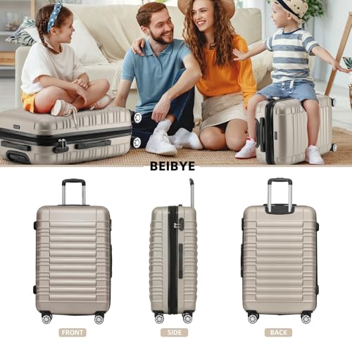 51pi0dh5u8l.jpg BEIBYE Hartshalen Rollkoffer Set für Reisen mit Zwillingsrollen (Champagner, Set)