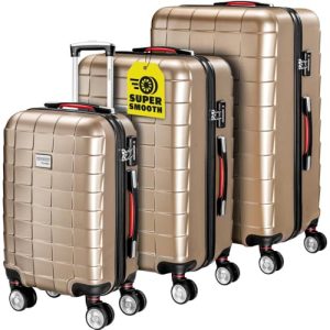 Monzana 3tlg. Reisekoffer Exopack TSA Schloss Hartschalen Koffer M-L-XL Gel-Griffe 4 Zwillingsrollen Standfüße Champagne