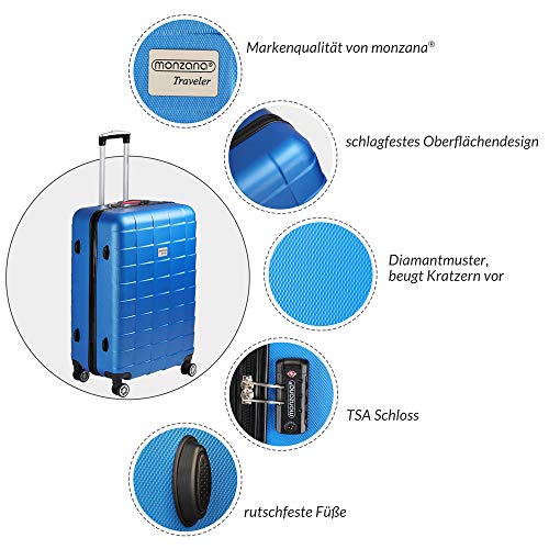 51paofuwlxl.jpg Monzana 3-Tlg. Rollkoffer Exopack TSA-Schloss Hartschalen Koffer M-L-XL Gel-Griffe 4 Zwillingsrollen Standfüße Reisekoff