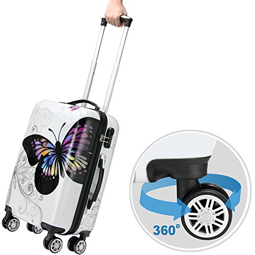 51q7zj7ec8l 1.jpg Monzana Hartschalenkoffer Set Butterfly Basic Reisekoffer Trolley Koffer ABS Zwillingsrolle Alu-Teleskopgriff Schloss -