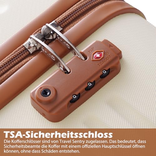 51qo mkp kl.jpg COOLIFE Reisekoffer ABS Hartschalen 4 Rollen TSA-Schloss Global Recycled Standard x2 - Weiß/Braun Koffer-Set 5tlg COOLIF