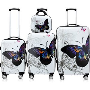 Deuba MONZANA Reisekofferset Butterfly Hartschalenkofferset mit Schloss & Beautycase für Reisende 360° Schutz folge Reiß