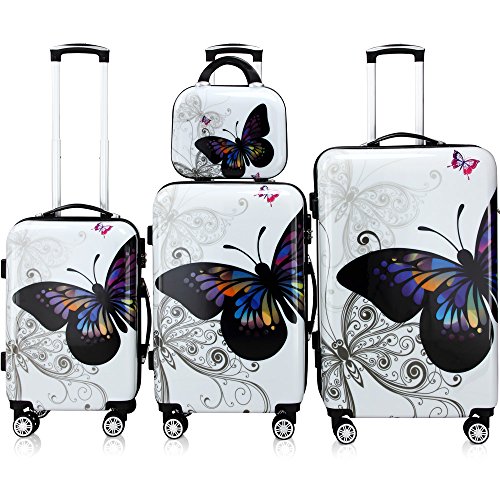 51qrkoivogl.jpg Deuba MONZANA Reisekofferset Butterfly Hartschalenkofferset mit Schloss & Beautycase für Reisende 360° Schutz folge Reiß