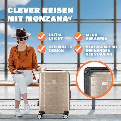 51qwz48f77l.jpg Monzana 3tlg. Reisekoffer Exopack TSA Schloss Hartschalen Koffer M-L-XL Gel-Griffe 4 Zwillingsrollen Standfüße Champagne