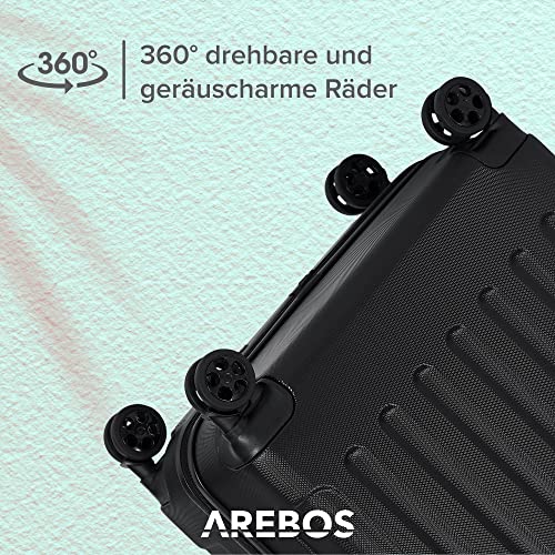 51re5osratl.jpg Arebos Reisekofferset Schwarz I 360° Rollen I Reisekoffer mit Teleskopgriff I Inkl. Reißverschluss-Schloss I S-M-L-XL Ar
