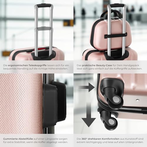 51s1g1ha1nl.jpg Tectake 4-teiliger roségoldfarbener Reisekoffer - robuste Hartschale, abnehmbare Rollen 360°, ineinander stapelbar, TSA