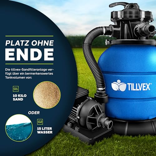 51sjecmk7sl.jpg Tillvex® Sandfilteranlage Pool | Filteranlage 7-Wege Ventil & Adapter | Druckanzeige für Schwimmbecken (Blau) Tillvex®