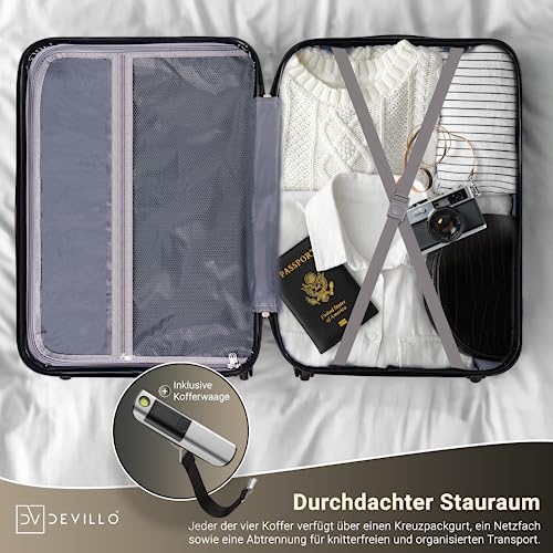 51tp5vqxdtl.jpg Devillo Hard Shell Trolley Koffer für Reisen - großartige Schutzqualities, 4 Rollen, ABS-Hartschale, Teleskopgriff - 4T
