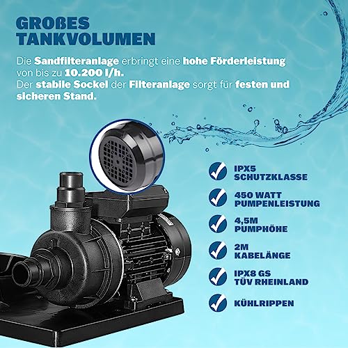 51u84 7m8tl.jpg MONZANA® Sandfilteranlage Pool Selbstansaugend - Für professionellen Einsatz in großen Beckungen mit 10.200L/h Leistungs