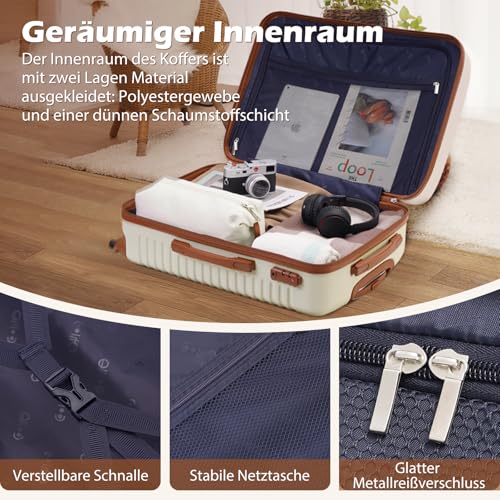 51v8gypoxtl.jpg COOLIFE Reisekoffer ABS Hartschalen 4 Rollen TSA-Schloss Global Recycled Standard x2 - Weiß/Braun Koffer-Set 5tlg COOLIF
