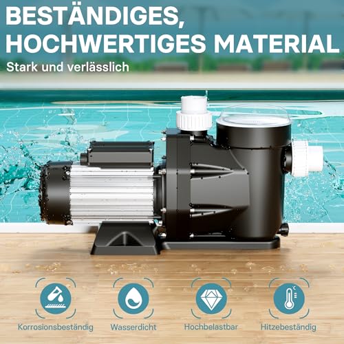 51wovztnvyl.jpg WilTec Poolpumpe 19200 l/h 750 W Schwimmbadpumpe - Für Efficientes Filtern und Umwälzen in Ihrem Schwimmbad