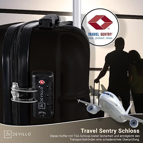 51yfmb3umql.jpg Devillo Hard Shell Trolley Koffer Schwarz 4 Rollen - Reisekofferset S-M-L-XL Teleskopgriff Schloss