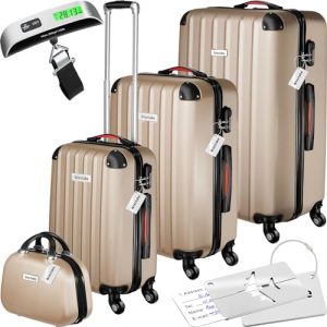 tectake 4-teiliges Reisekoffer Set,ключающие Kofferwaage und Gepäckanhänger, perfekt für Familien, auf Reisen - 360° Rol
